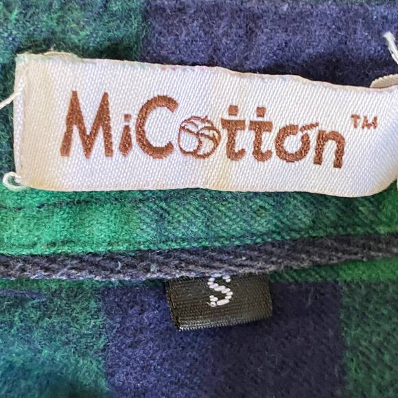 M¡Cotton Mens Western Check Flannel Plaid Button Up Shirt Green Blue Size Small - Picture 3 of 8